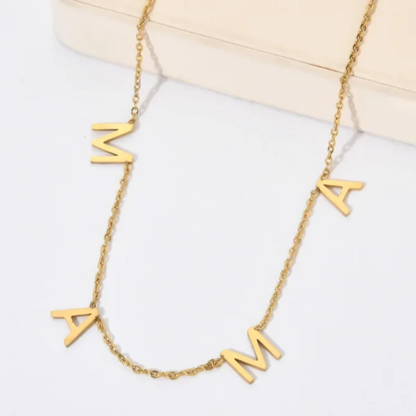 ⁦18K Gold Plated Stainless Steel Statement Initial Letter Mama Mom Pendant Necklace Jewelry for Women Mothers Day Gifts⁩ - الصورة ⁦3⁩