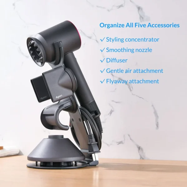 ⁦UPGRADED Hair Dryer Holder for Dyson Supersonic Hairdryer with Cable Organizer, Heavy Alloy Steel Stand, Piano Painting Surface⁩ - الصورة ⁦5⁩