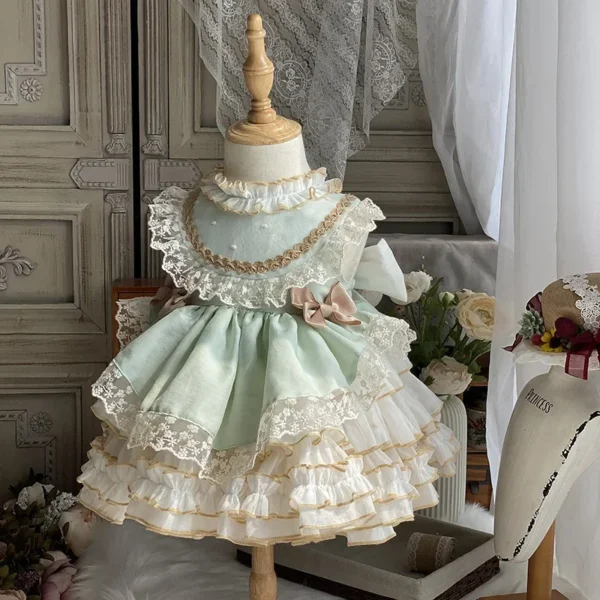 ⁦Girl's Princess Lolita Dress 2024 New Sweet Bow Embroidered Puffy Dress Carnival Eid al Fitr Birthday Performance Clothing⁩ - الصورة ⁦4⁩