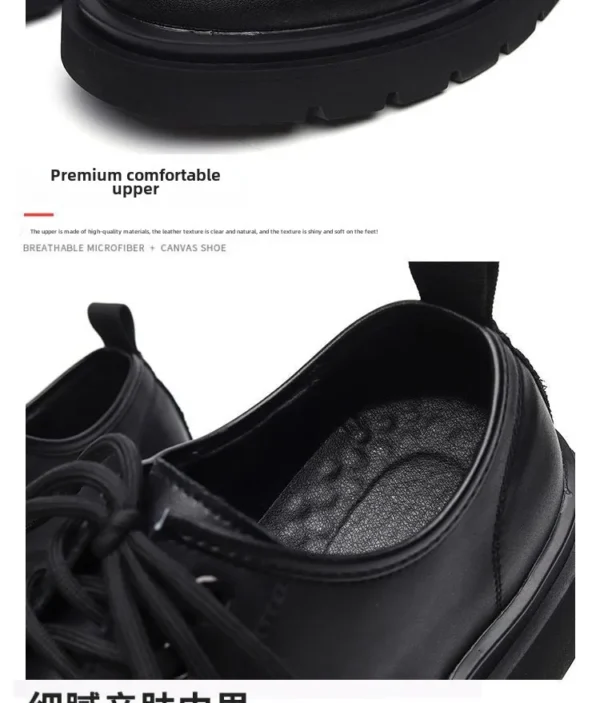 ⁦2025 Autumn Leather Men's Waterproof and Non-slip Thick-soled Black Small Leather New Business Dress Casual Sneakers Shoes⁩ - الصورة ⁦4⁩