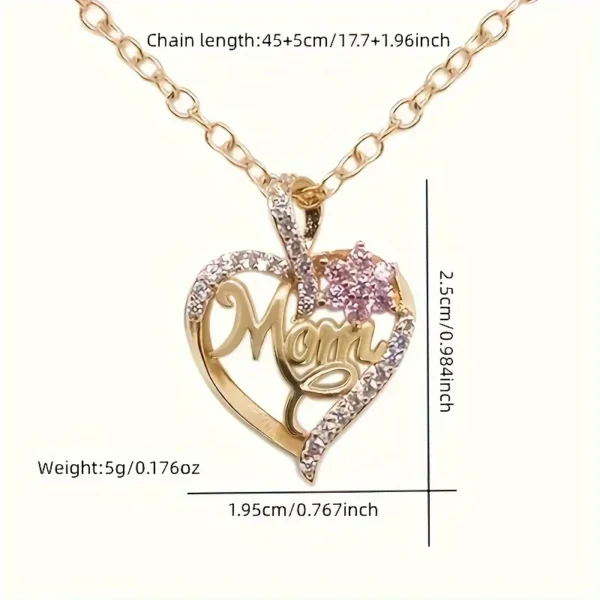 ⁦Fashion 1pc Sparkling Rhinestone Decor Flower MOM Heart Pendant Necklace, Mother's Day Gift Birthday Gift Anniversary Party Gift⁩ - الصورة ⁦4⁩