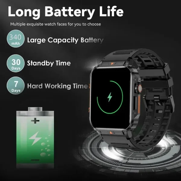 ⁦Xiaomi 1.95 Outdoor Military Smart Watch Men Bluetooth Call Smartwatch per Android IOS IP68 orologi Ftiness impermeabili⁩ - الصورة ⁦6⁩