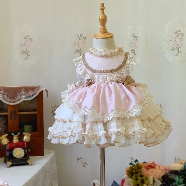 ⁦Girl's Princess Lolita Dress 2024 New Sweet Bow Embroidered Puffy Dress Carnival Eid al Fitr Birthday Performance Clothing⁩ - الصورة ⁦2⁩