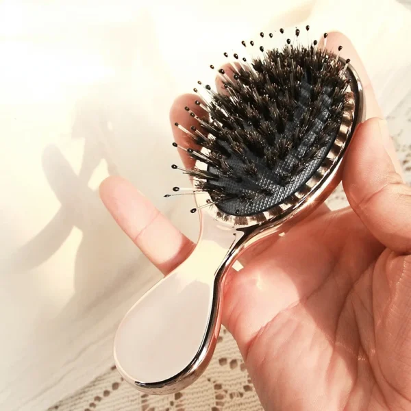 ⁦Girl Mini Hair Brush Gold and Silver Color Oval Comb Hair Brush Anti Static Hair Comb Woman Hairdressing Massage Comb Brush⁩ - الصورة ⁦2⁩